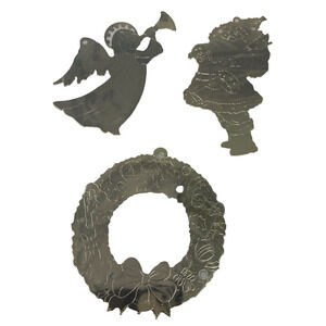 Vtg Lot Of 3 Brass Gold Tone‎ Christmas Ornaments Hong Kong Santa Angel Wreath